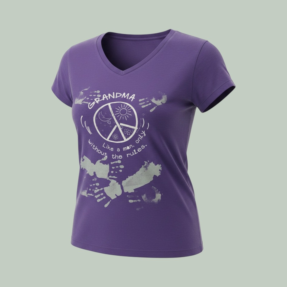 Unbranded‎ Grandma Graphic Tee XL Purple Peace Sign V-Neck Casual Humor Shirt